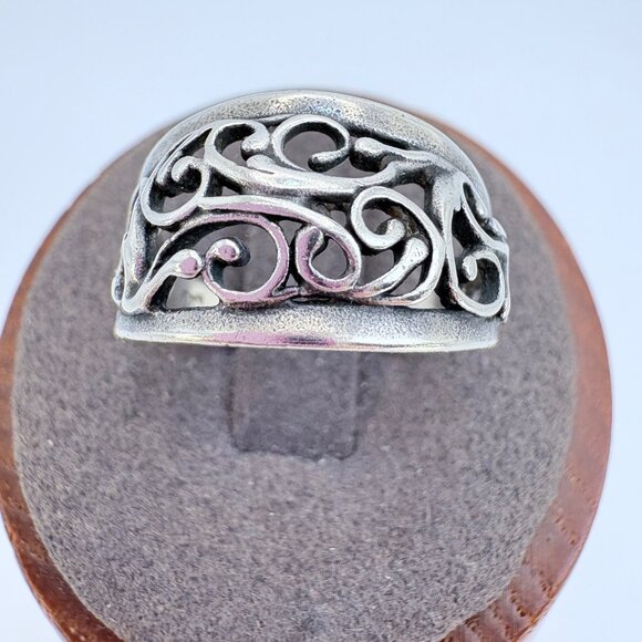 VTG Sterling Silver 925 Scroll Design Filigree Tapered Band Ring Size 7.75 - Picture 6 of 10